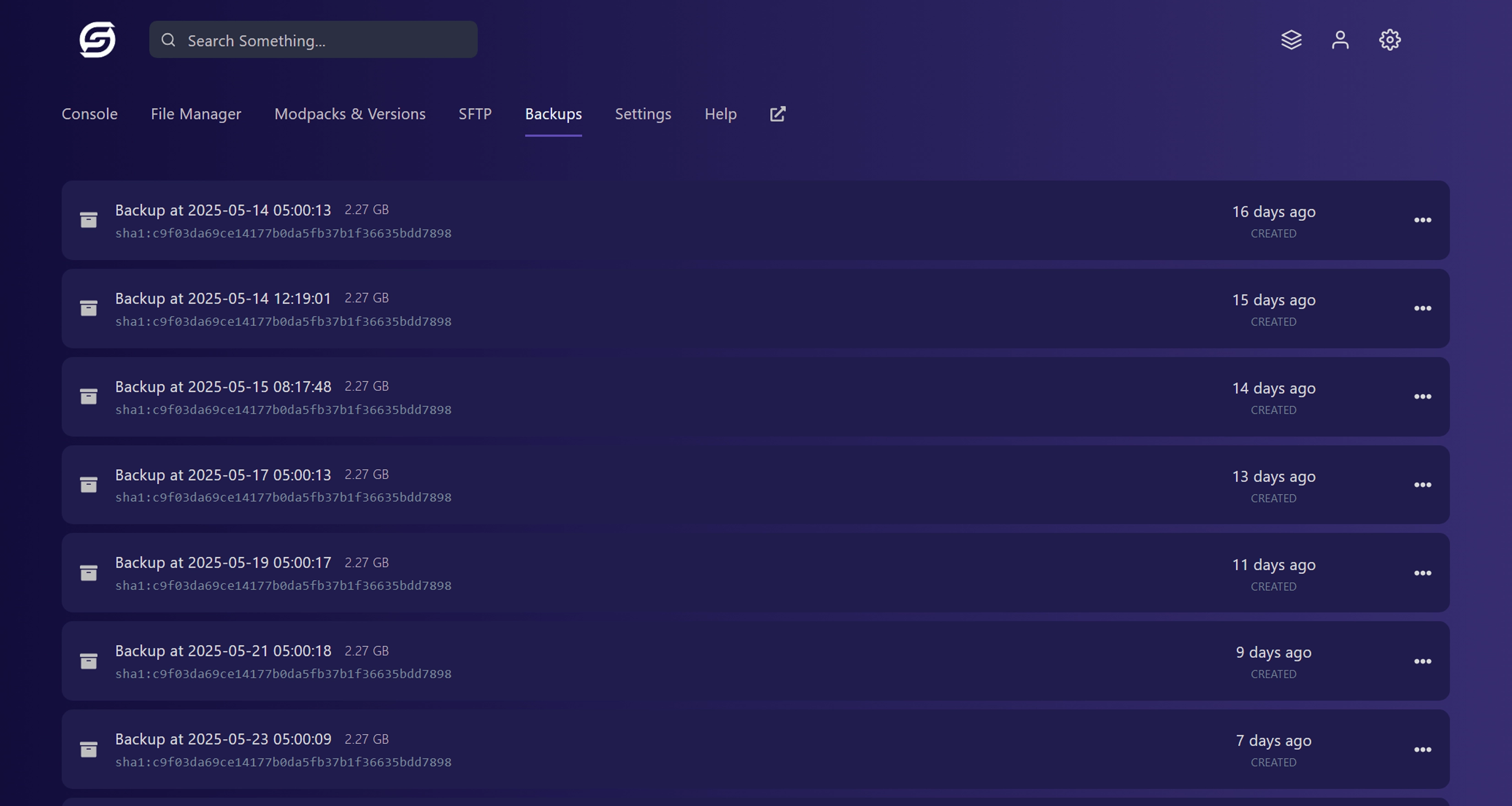 Automated Backups Interface Screenshot