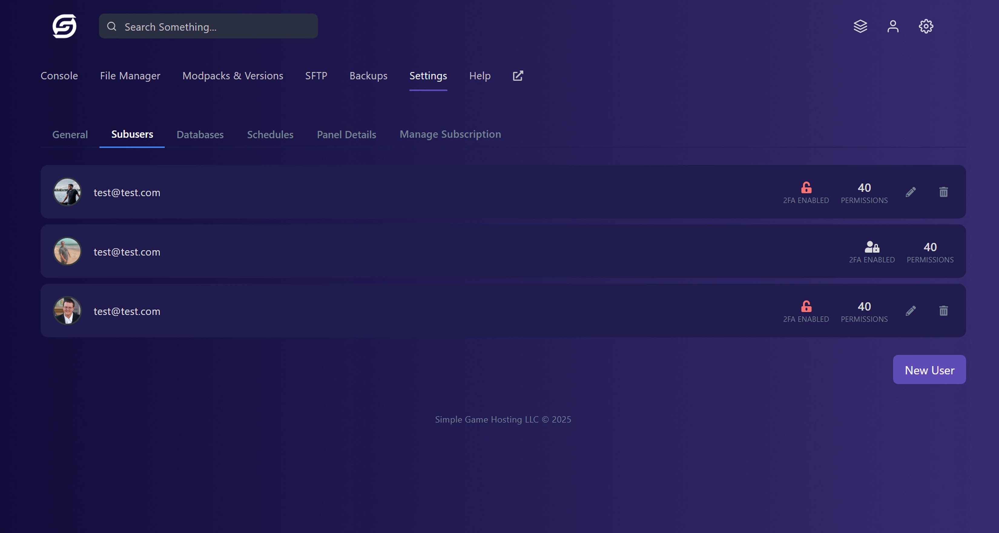 Sub-users and Command Scheduling Interface Screenshot